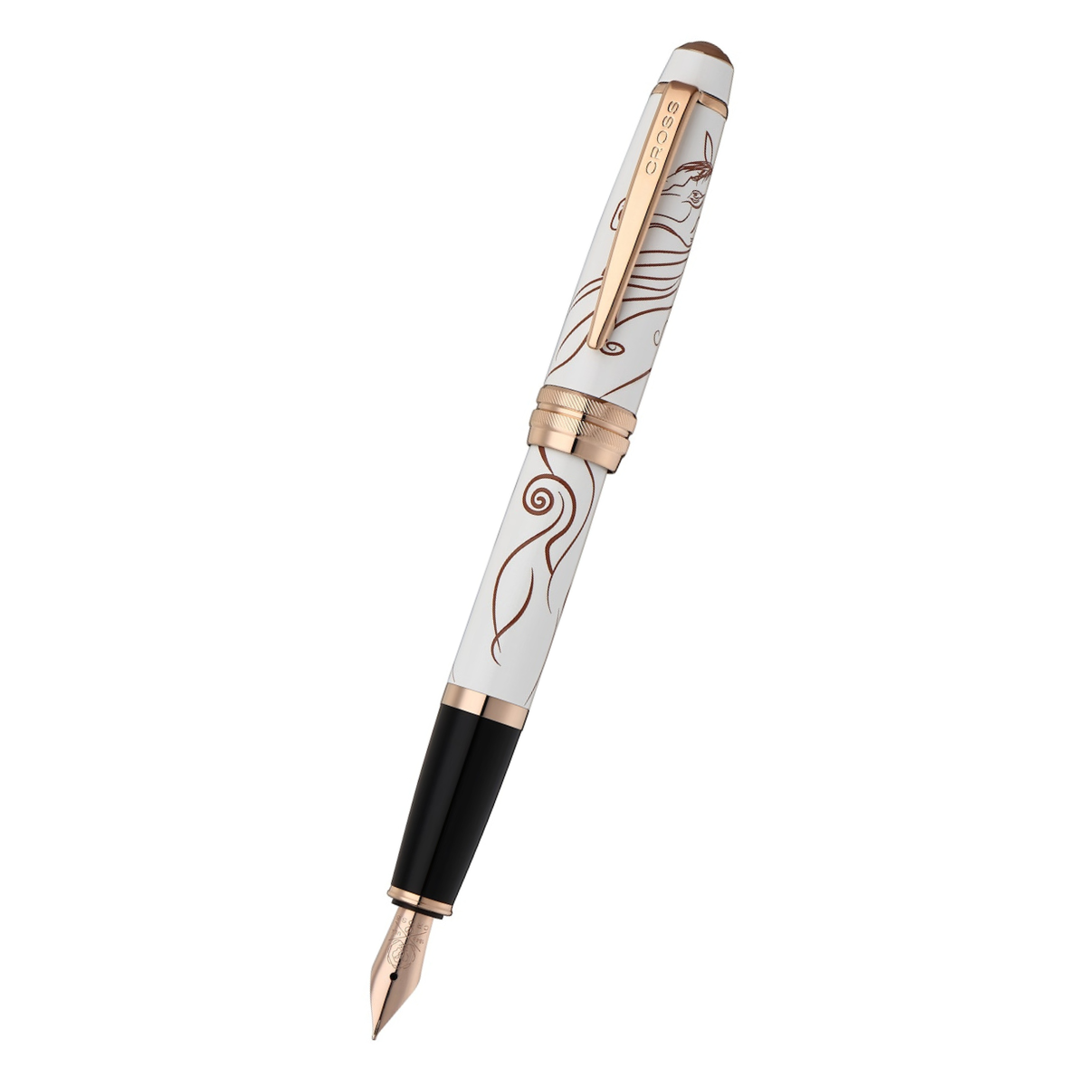 Bailey Zodiac Year of the Horse White Lacquer Stainless Steel Medium Nib Fountain Pen
