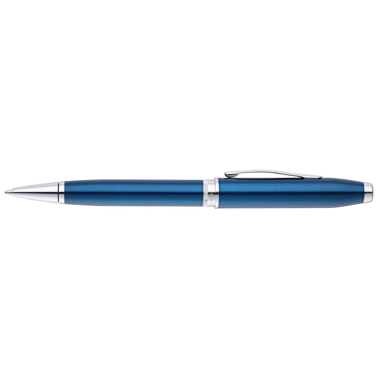 Foundry Glossy Translucent Blue Lacquer with Polished Chrome Appointments Ballpoint Pen