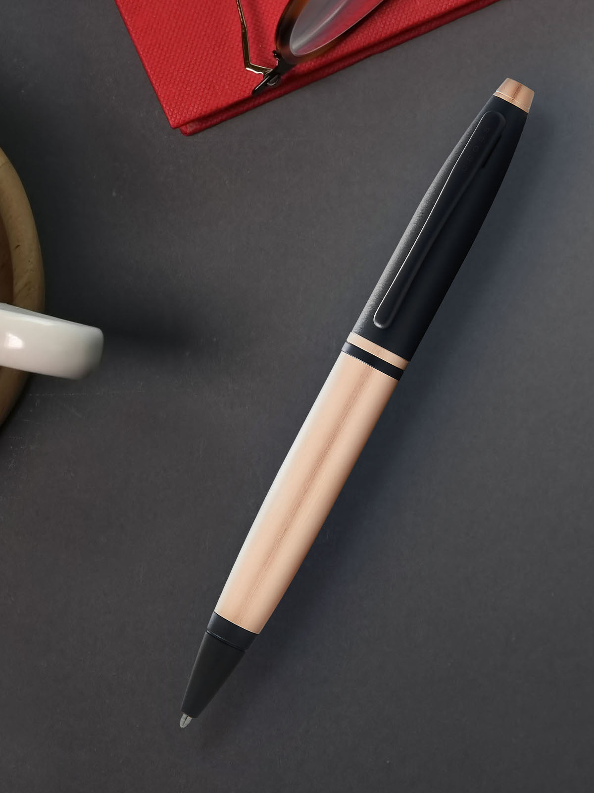 Calais™ Brushed Rose Gold Plate and Black Lacquer Ballpoint Pen