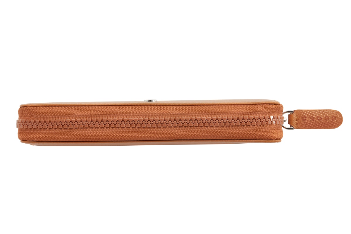 Mocha Leather Zippered Double Pen Case
