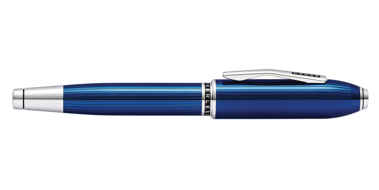 Peerless Translucent Quartz Blue Engraved Lacquer Rollerball Pen