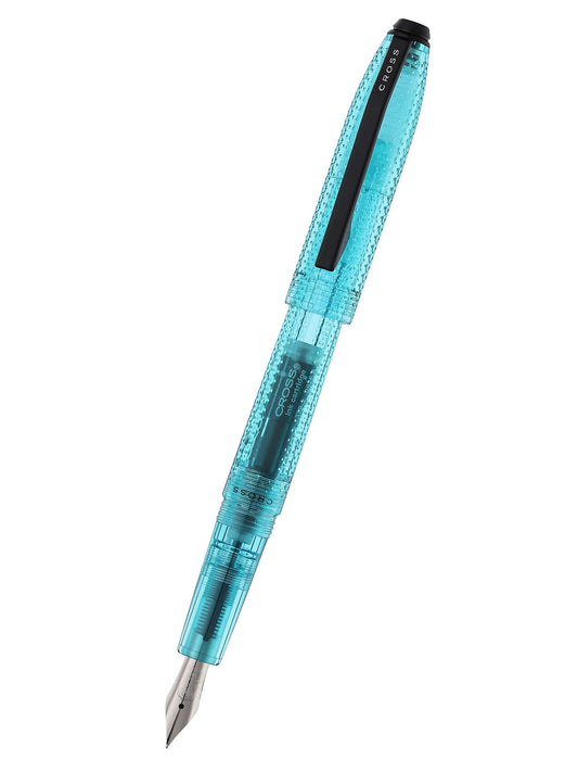 Prism Translucent Galactic Teal Resin with Polished Black Appointments and Stainless Steel Medium Nib Fountain Pen