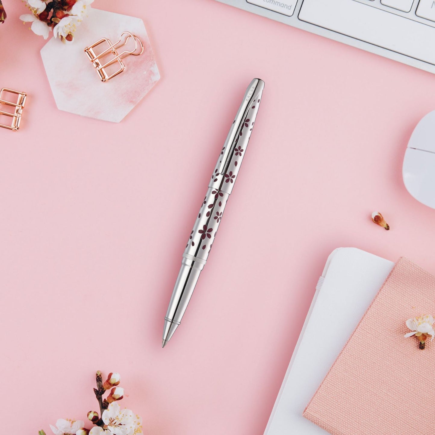 ATX® Cherry Blossom Polished Chrome with Polished Chrome Appointments Rollerball Pen