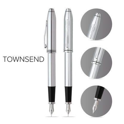 Townsend® Lustrous Chrome Stainless-Steel Fine Nib Fountain Pen