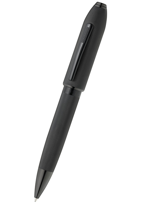 Black pen on a white background