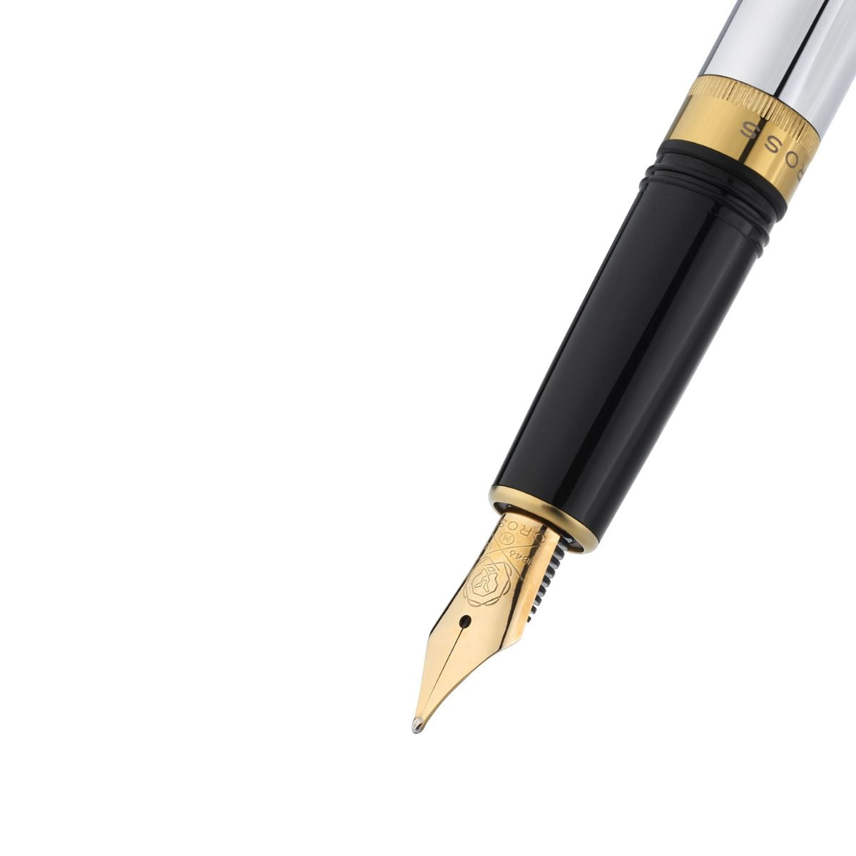 Foundry Polished Chrome with PVD Gold Appointments and Gold PVD Coated Stainless Steel Medium Nib Fountain Pen