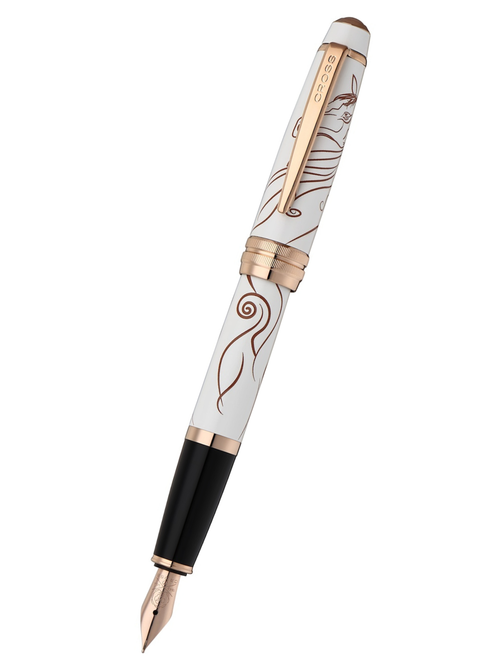 Bailey Zodiac Year of the Horse White Lacquer Stainless Steel Medium Nib Fountain Pen