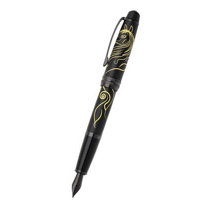Bailey Zodiac Year of the Horse Matte Black Lacquer Stainless Steel Medium Nib Fountain Pen