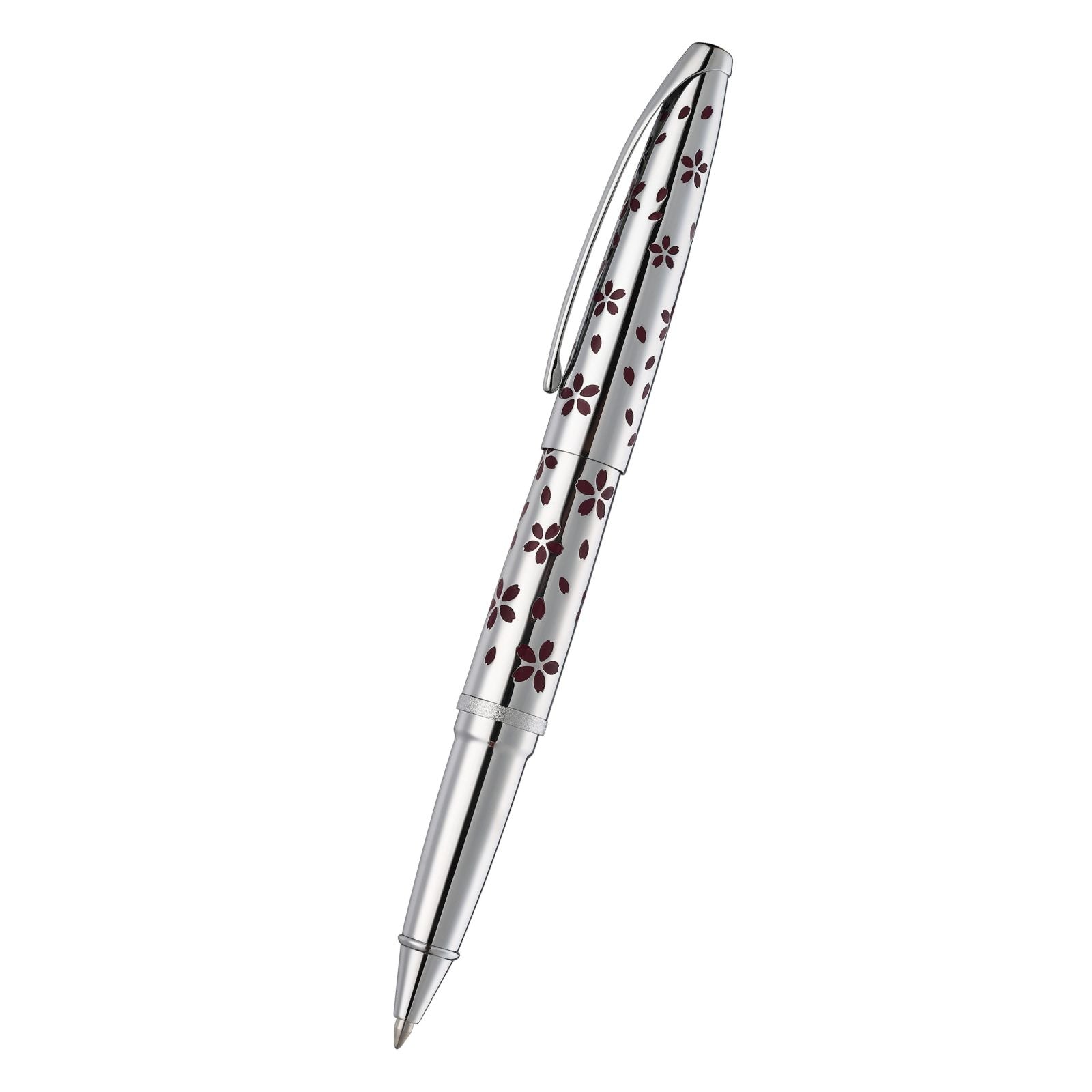 ATX Cherry Blossom Polished Chrome Rollerball Pen – A.T. Cross