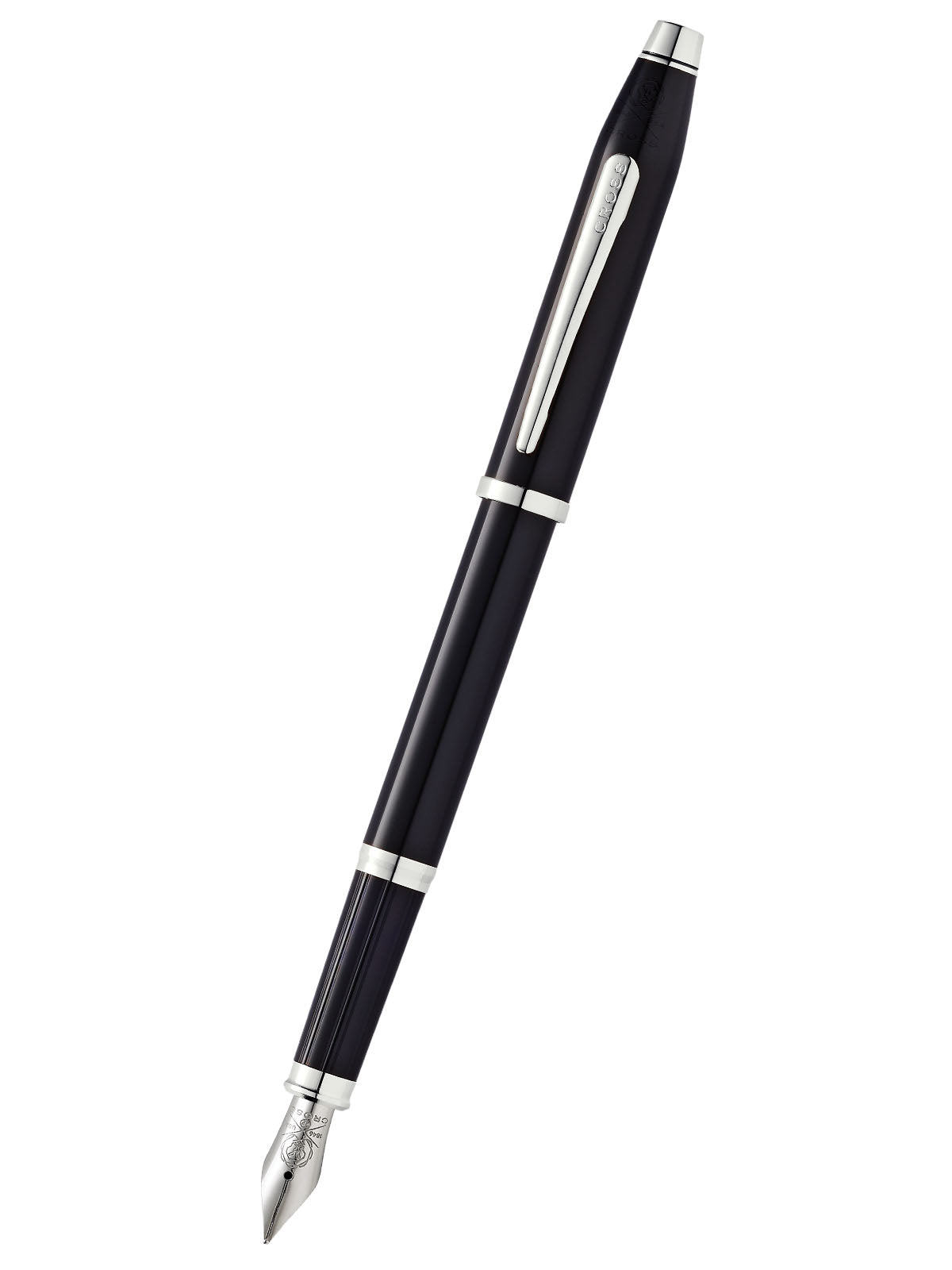 Stylo plume Cross Century® II laqué noir avec attributs chromés et pointe moyenne en acier inoxydable poli