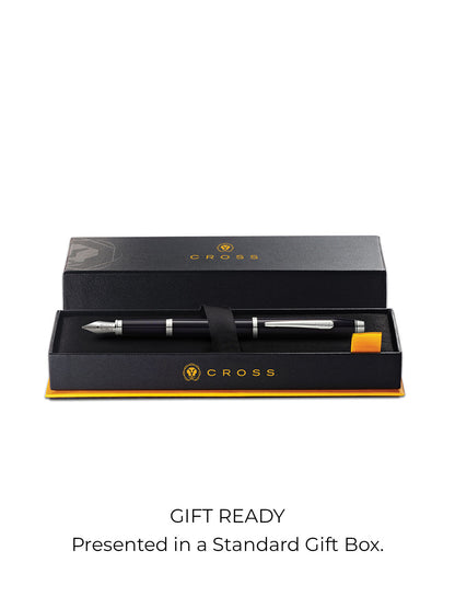 Cross Century® II Black Lacquer with Chrome Plated Appointments and Polished Stainless Steel Medium Nib Fountain Pen