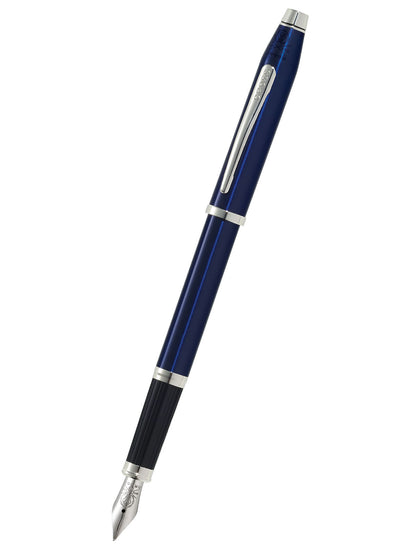 Stylo plume Cross Century® II en laque bleue translucide avec attributs chromés et pointe moyenne en acier inoxydable poli