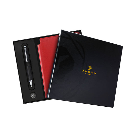 Calais™ Matte Black Ballpoint Pen & Medium Crimson Journal Gift Set
