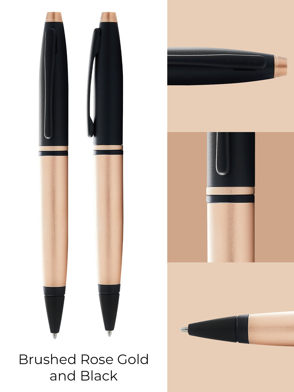 Calais Brushed Rose Gold Plate and Black Lacquer Ballpoint Pen