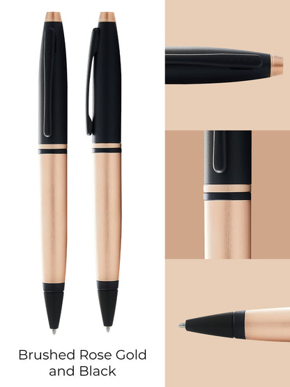 Calais Brushed Rose Gold Plate and Black Lacquer Ballpoint Pen