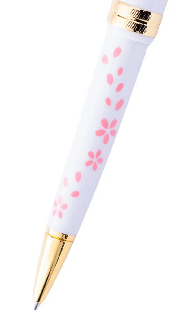 Stylo à bille en résine blanche brillante Bailey Light Cherry Blossom