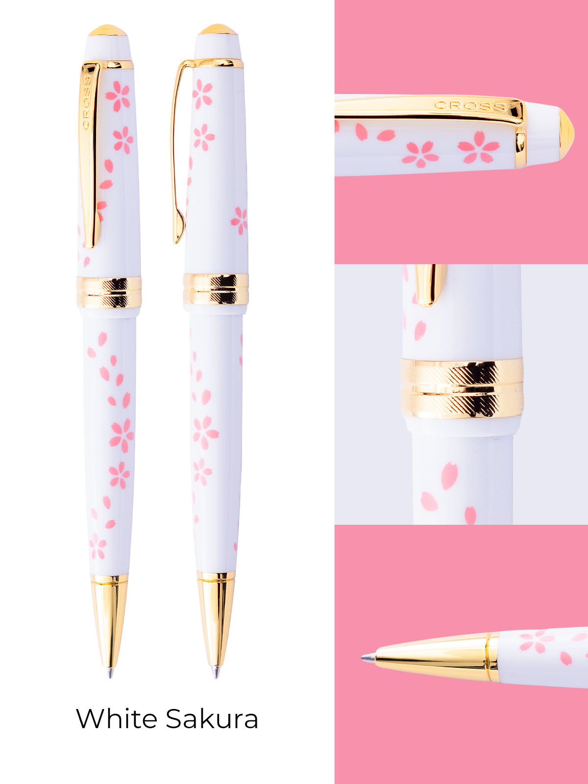 Stylo à bille en résine blanche brillante Bailey Light Cherry Blossom