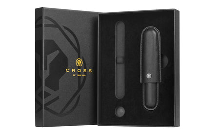 Classic Black Leather Cigar Style Single Pen Case Gift Bundle