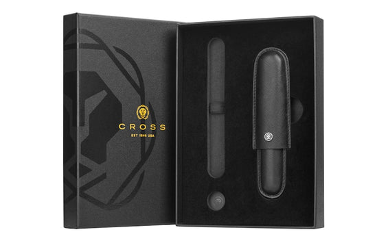 Classic Black Leather Cigar Style Single Pen Case Gift Bundle