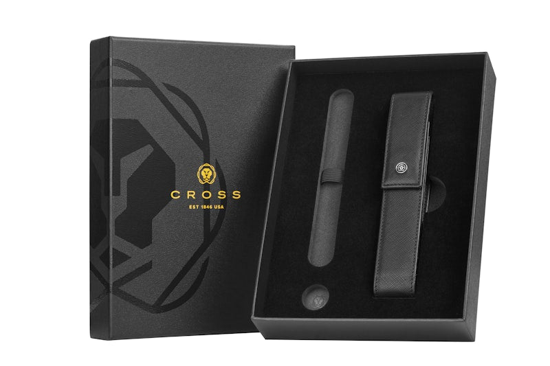 Classic Black Leather Magnetic Single Pen Case Gift Bundle