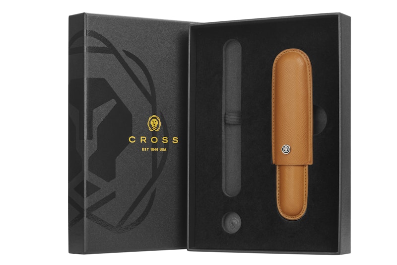 Mocha Leather Cigar Style Single Pen Case Gift Bundle