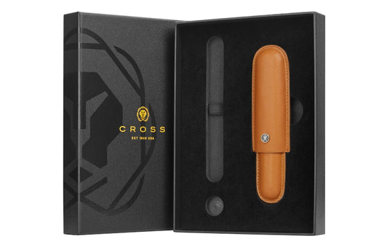 Mocha Leather Cigar Style Single Pen Case Gift Bundle