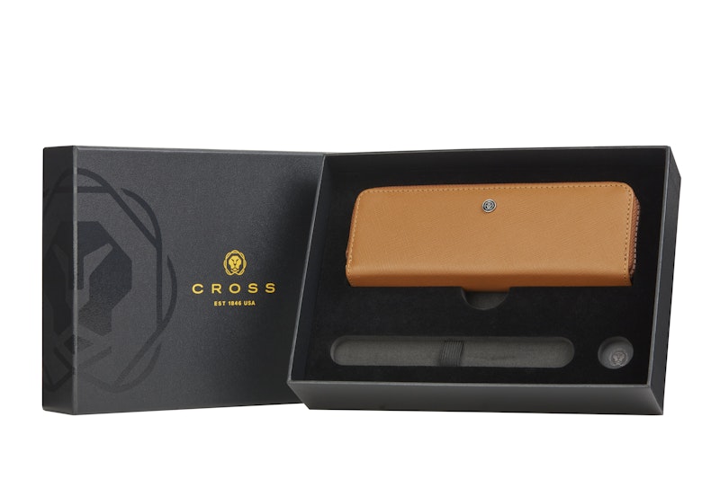 Mocha Leather Zippered Double Pen Case Gift Bundle