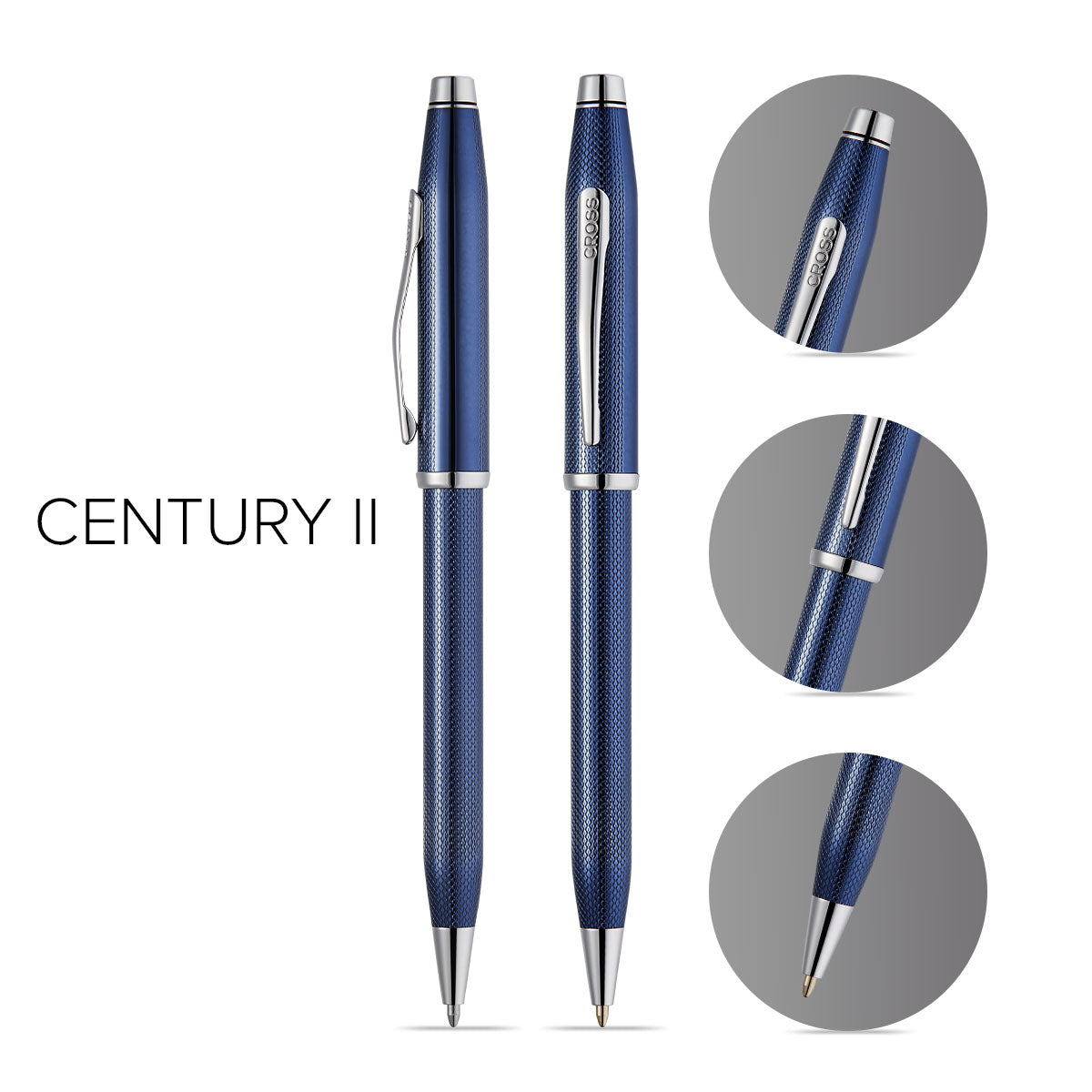 Century® II Polished Translucent Cobalt Blue Engraved Diamond Pattern Ballpoint Pen