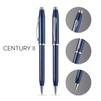 Century® II Polished Translucent Cobalt Blue Engraved Diamond Pattern Ballpoint Pen