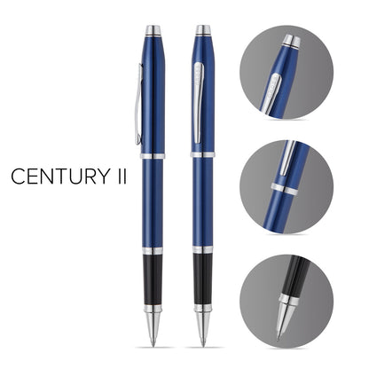 Century® II Polished Translucent Cobalt Blue Engraved Diamond Pattern Selectip Rollerball Pen