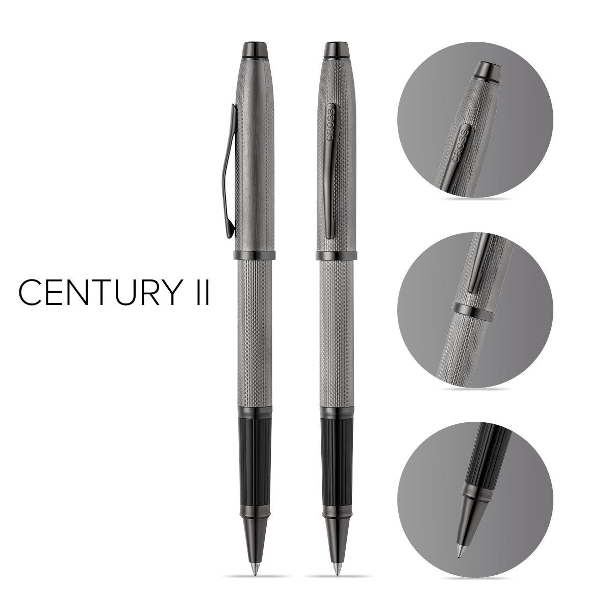 Century® II Polished Slate Gray Engraved Diamond Pattern Selectip Rollerball Pen