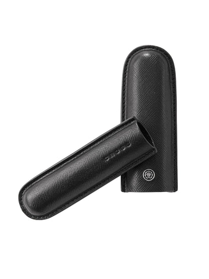 Townsend Black Lacquer Ballpoint Pen with Classic Black Cigar Style Leather Single Pen Case Gift Set