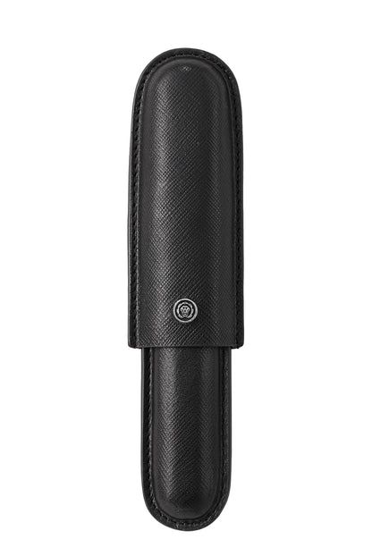 Black leather knife sheath on a white background