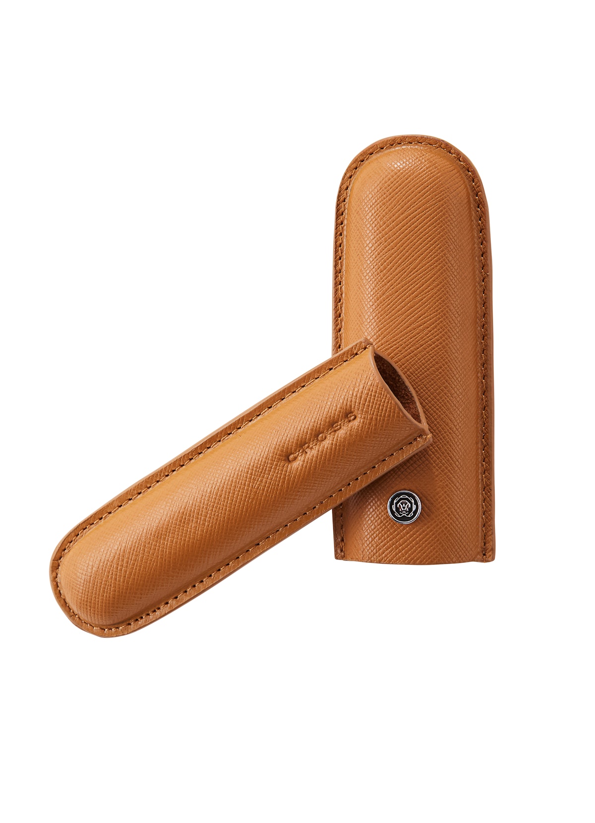 Brown leather knife sheath on a white background