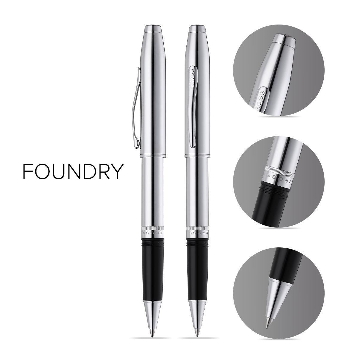 Foundry Polished Chrome with Polished Chrome Appointments Rollerball Pen