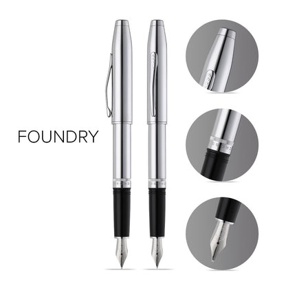 Foundry Polished Chrome with Polished Chrome Appointments and Stainless Steel Medium Nib Fountain Pen