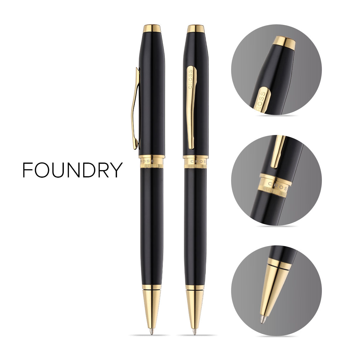 Foundry Glossy Black Lacquer with PVD Gold Appointments Ballpoint Pen