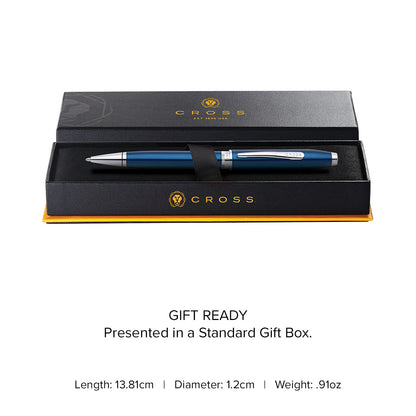 Foundry Glossy Translucent Blue Lacquer with Polished Chrome Appointments Ballpoint Pen