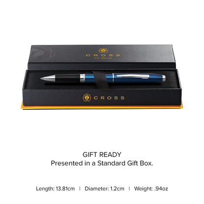 Foundry Glossy Translucent Blue Lacquer with Polished Chrome Appointments Rollerball Pen