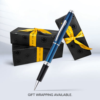 Foundry Glossy Translucent Blue Lacquer with Polished Chrome Appointments Rollerball Pen