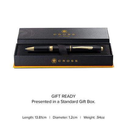 Foundry Glossy Black Lacquer with PVD Gold Appointments Rollerball Pen