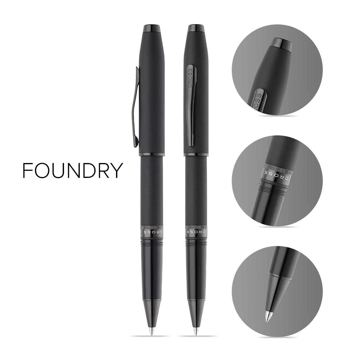 Foundry Matte Black Lacquer with PVD Black Appointments Rollerball Pen