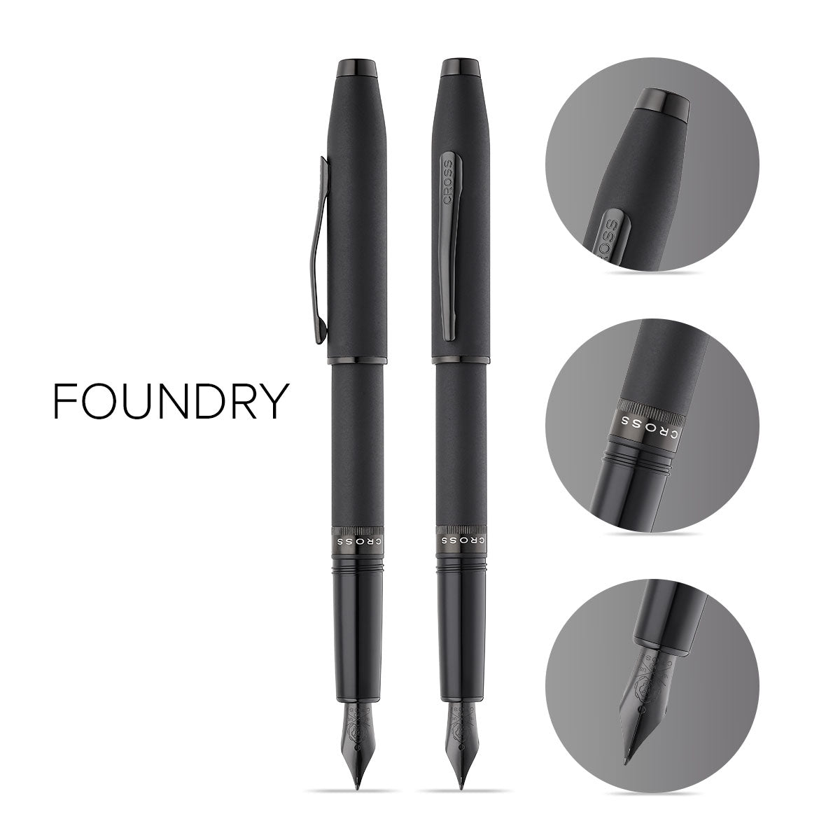 Foundry Matte Black Lacquer with PVD Black Appointments and Black PVD Coated Medium Nib Fountain Pen