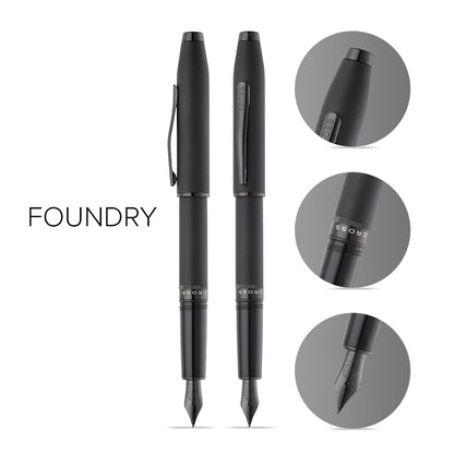 Foundry Matte Black Lacquer with PVD Black Appointments and Black PVD Coated Medium Nib Fountain Pen