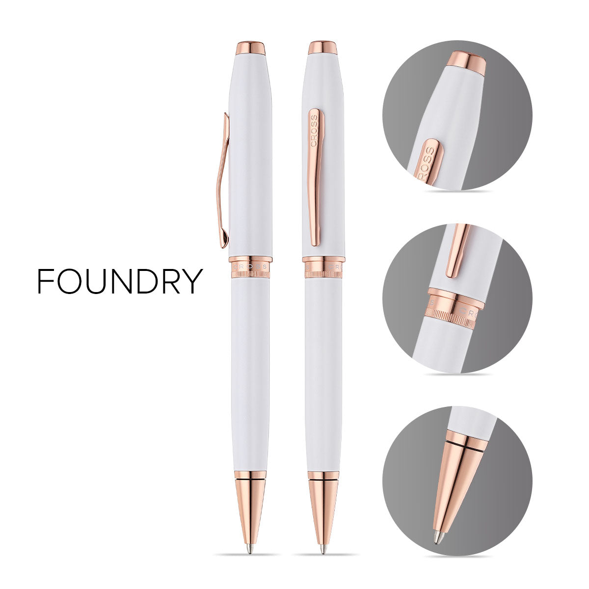 Foundry Pearl White Lacquer with Rose Gold Appointments Ballpoint Pen