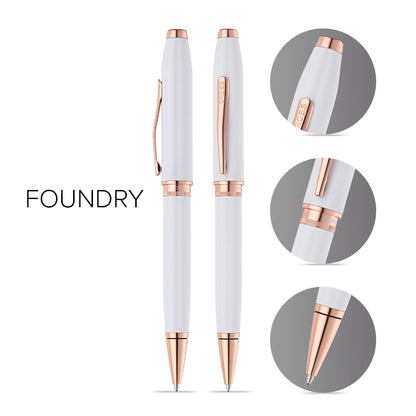 Foundry Pearl White Lacquer with Rose Gold Appointments Ballpoint Pen