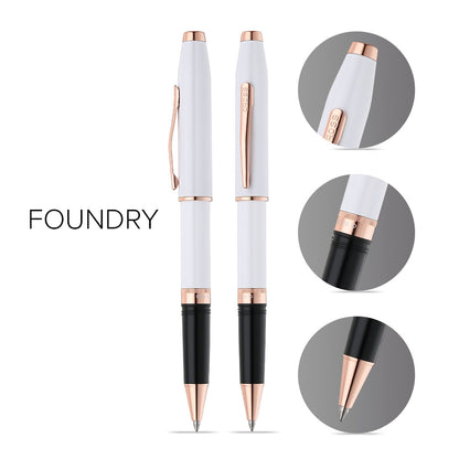 Foundry Pearl White Lacquer with Rose Gold Appointments Rollerball Pen