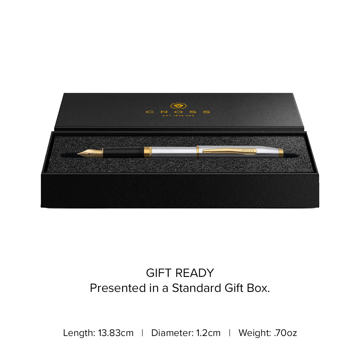 Foundry Polished Chrome with PVD Gold Appointments and Gold PVD Coated Stainless Steel Medium Nib Fountain Pen