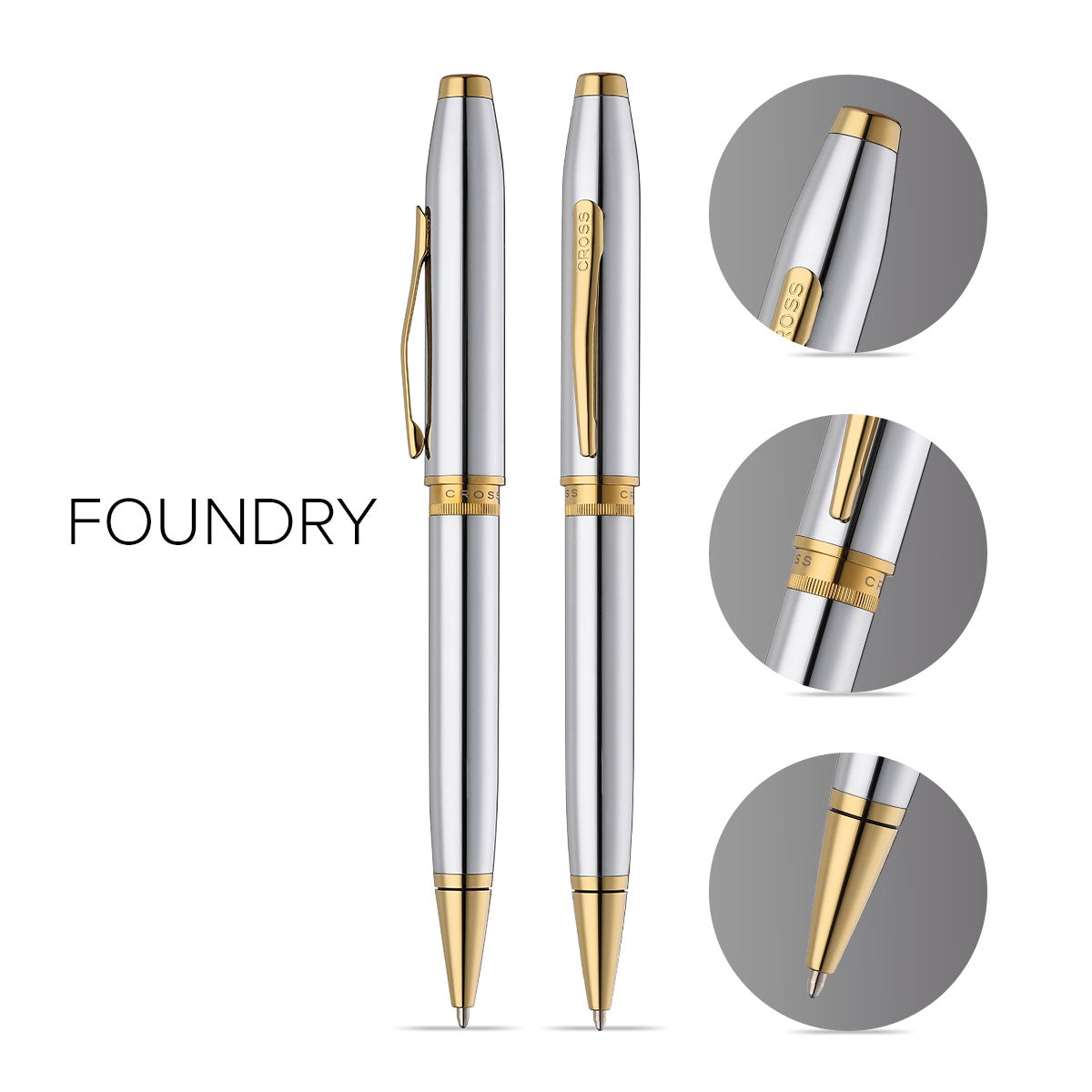 Foundry Polished Chrome with PVD Gold Appointments Ballpoint Pen