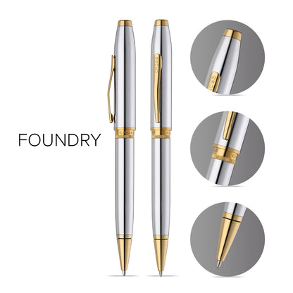 Foundry Polished Chrome with PVD Gold Appointments Ballpoint Pen